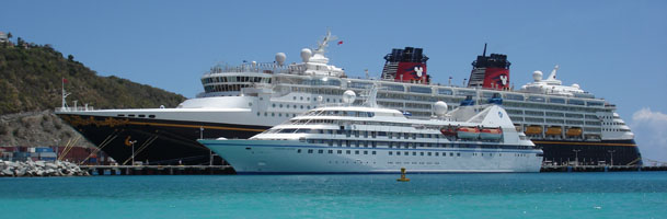 M/S Disney Magic cannot hide very easily behind the Seabourn Legend