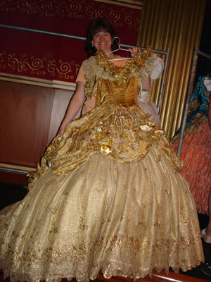 Linda with the golden ballroom gown