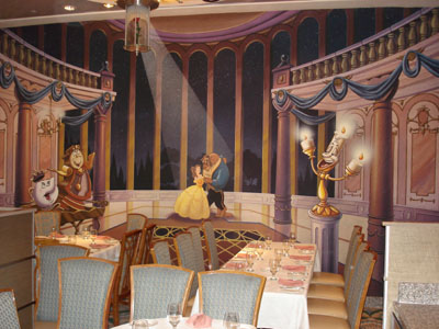 Wall painting in Lumière's of Beauty and the beast dancing